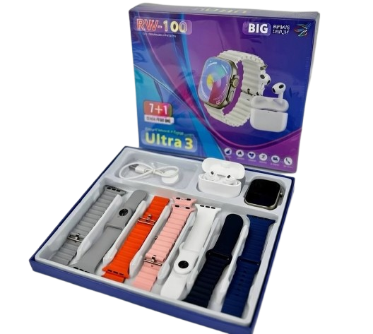 RW-100 ULTRA3 SMART WATCH Earphone with Seven 7 Straps Band Wireless Charging